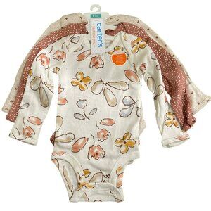 Carters Baby Girls 3-Pack Long-Sleeve Bodysuits 3 months NWT